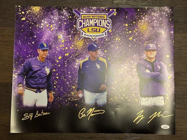 LSU NCAA National Champion Coaches Johnson, Bertman & Mainieri Signed 16x20 JSA