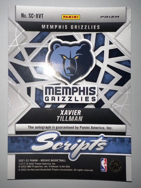 Memphis Grizzlies Xavier Tillman Signed Mosaic Card