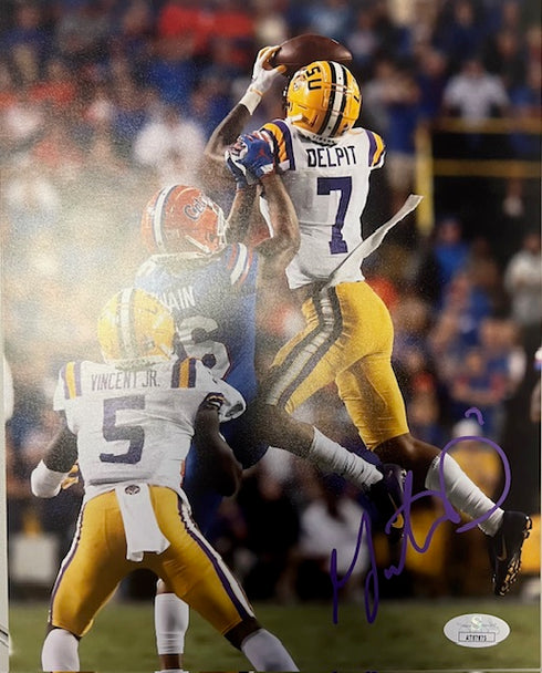 LSU Tigers Grant Delpit Signed 8x10 with JSA COA