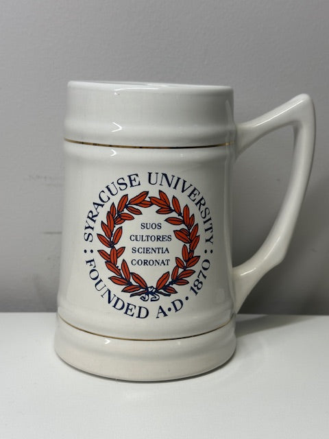 1870 Syracuse University Stein- White w/ Logo Gold Trimming