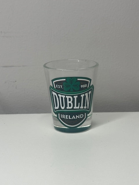 Shot Glass With Green Shamrock Design EST 988 Dublin, Ireland