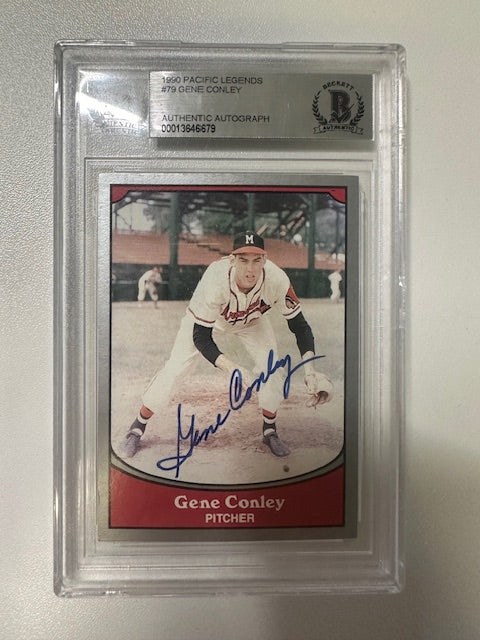 1990 Pacific Legends Gene Conley #79 Signed Card Beckett Coa
