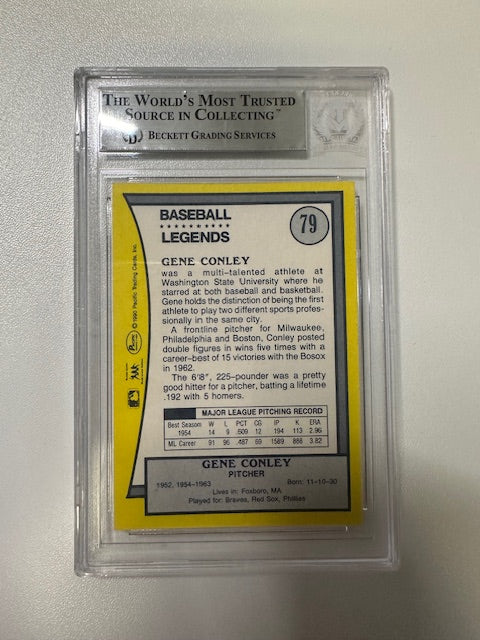 1990 Pacific Legends Gene Conley #79 Signed Card Beckett Coa