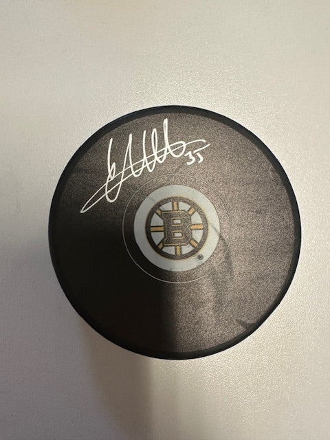 Boston Bruins Linus Ullmark Signed Hockey Puck Fanatics COA