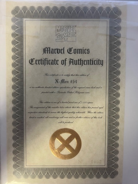 X-Men #54 Special Collector's Edition Marvel Comic with Marvel Comics COA
