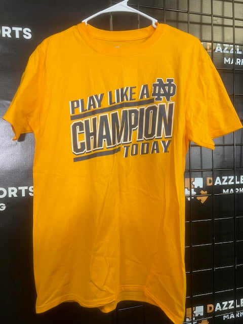 Notre Dame Play Like A Champion Today Fanatics Gold T-Shirt Medium