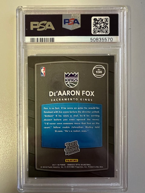 2017 Panini Donruss Optic De'Aaron Fox Shock #198 Mint 9 PSA Trading Card