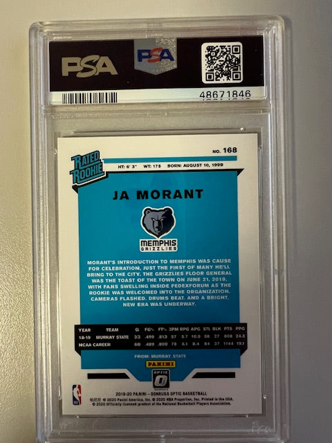 2019 Panini Donruss Optic Ja Morant #168 Mint 9 PSA Trading Card