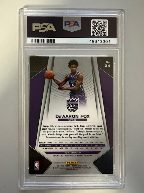 2017 Panini Prizm De'Aaron Fox #24 Mint 9 PSA Trading Card