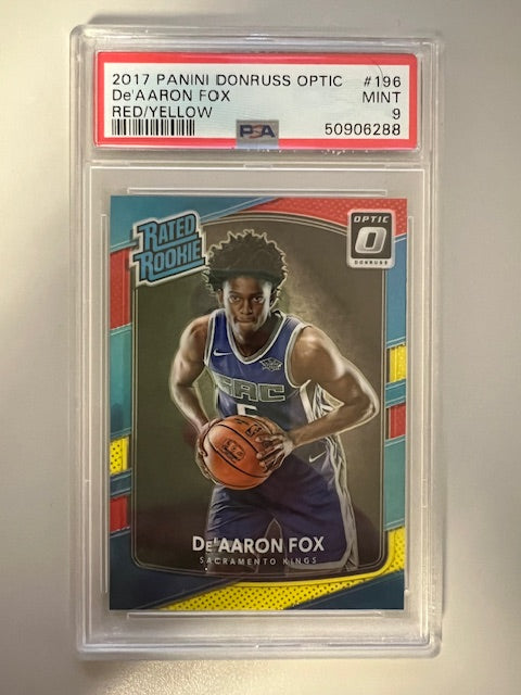 2017 Panini Donruss Optic De'Aaron Fox Red/Yellow #196 Mint 9 PSA Trading Card