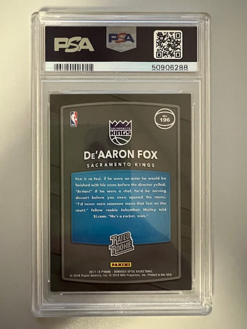 2017 Panini Donruss Optic De'Aaron Fox Red/Yellow #196 Mint 9 PSA Trading Card