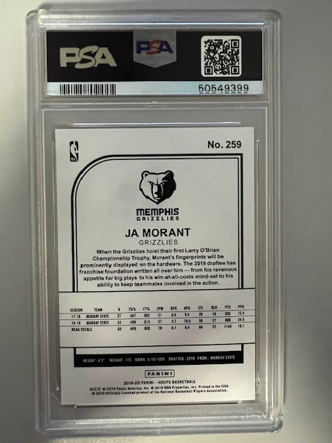 2019 Panini Hoops Ja Morant #259 Mint 9 Trading Card