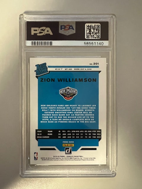2019 Panini Donruss Zion Williamson #201 Mint 9 PSA Trading Card