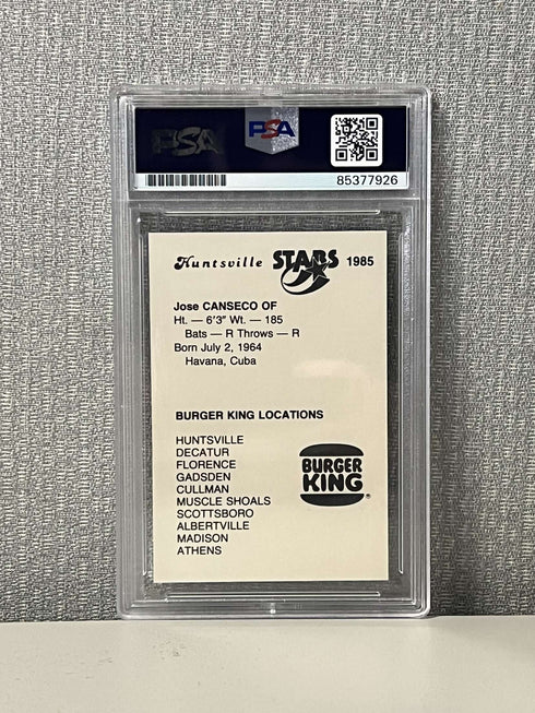 1985 Huntsville Stars Burger King #44 Signed Jose Canseco Stars PSA COA