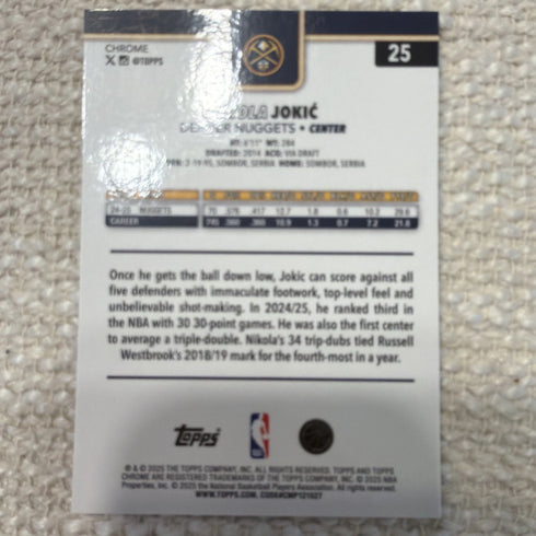 2025 Topps Chrome Nikola Jokić Denver Nuggets Basketball Card #25 /199