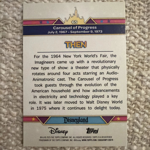 2025 Topps Disneyland 70th Anniversary Carousel Of Progress Foil #65 Then & Now