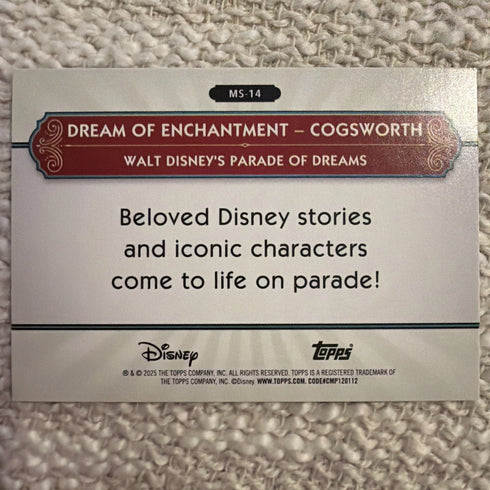 2025 Topps Disneyland 70th Ann Silver Screen To Main Street MS-14 Cogsworth