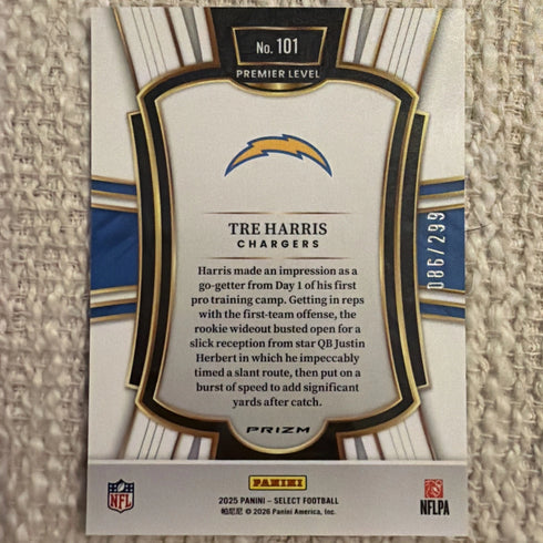2025 Panini Select Tre Harris Tri-Color Prizm /299 RC #101 Chargers