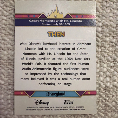 2025 Topps Disneyland 70th Anniversary #4 Great Moments With Mr. Lincoln Chrome