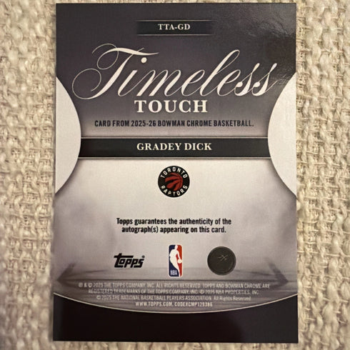 Topps Bowman Chrome 2025-26 Timeless Touch Gradey Dick Auto #TTA-GD Clippers