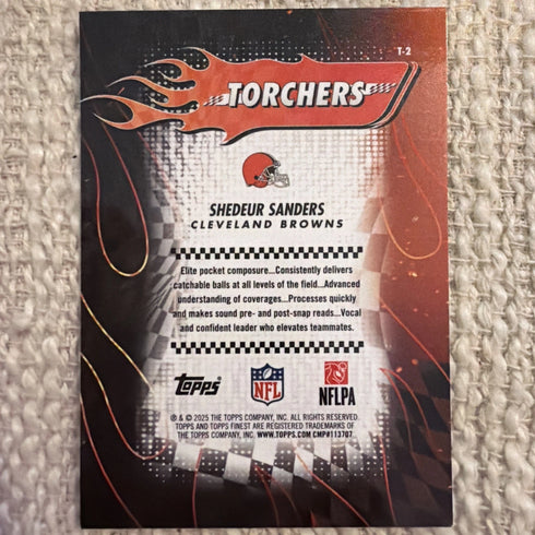 2025 Topps Finest Sheduer Sanders Torchers Browns RC #T-2