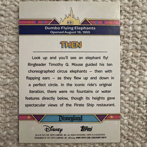 2025 Topps Disneyland 70th Pink Glitter Foil Dumbo Flying Elephants #33 Insert