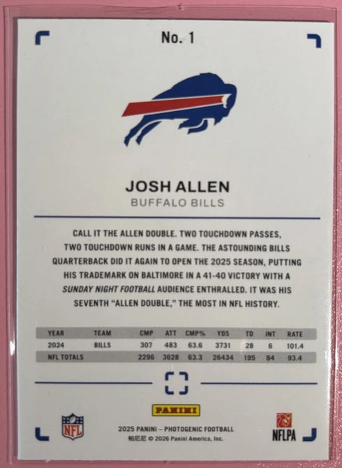 2025 Photogenic Josh Allen Snow Game Base #1 Bills