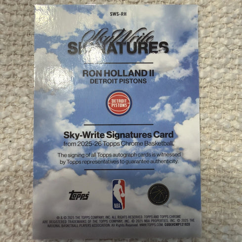 2025-26 Topps Chrome - Sky-Write Signatures Ron Holland II #SWS-RH (AU)
