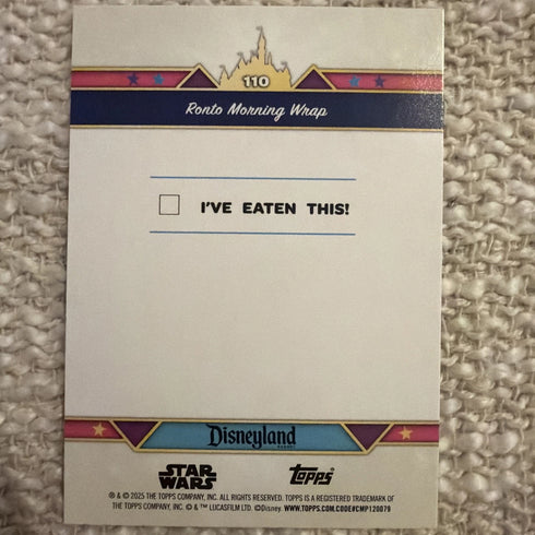 Topps Disneyland 70th Anniversary Pink Foil Ronto Morning Wrap Snack Time Card