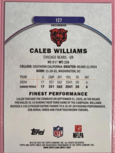 Topps Finest Caleb Williams Uncommon Green #127 Refractor /35