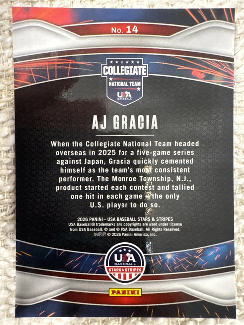 2026 Panini USA Baseball Stars & Stripes - Fireworks AJ Gracia #14 (RC)