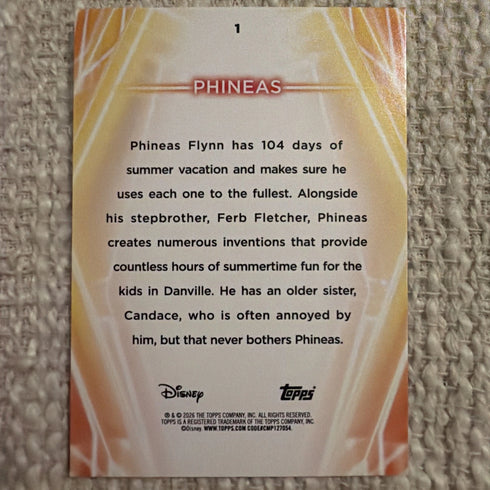2026 Topps Disney Neon #1 Phineas Rainbow Foil (Phineas & Ferb) Holofoil