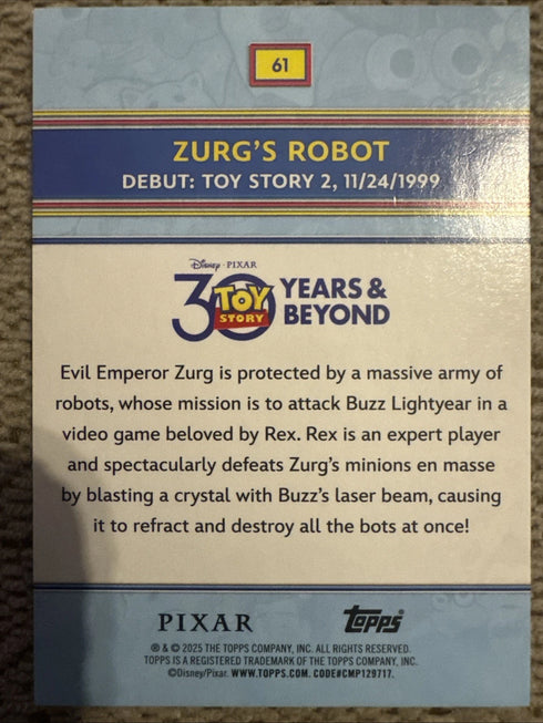 2025 Topps Disney Toy Story 30th Anniversary Zurg’s Robot #61 Base