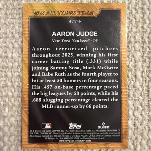 Topps 2026 Series 1 2025 All-Topps Team Aaron Judge Yankees #ATT-6 Insert
