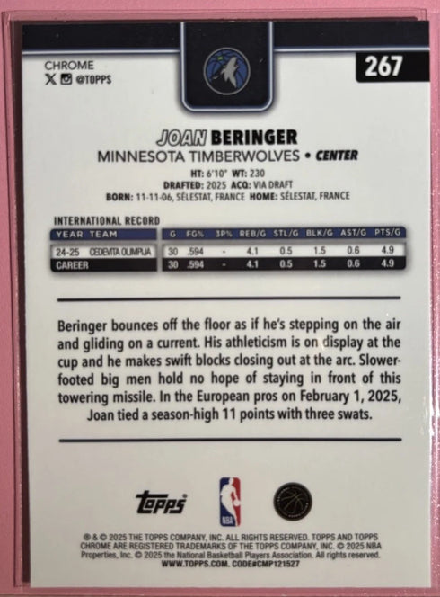 2025-26 Topps Chrome - Joan Beringer #267 (RC) Timberwolves