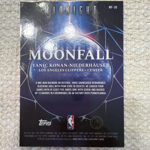 2025-26 Topps Midnight Yanic Konan-Niederhäuser Moonfall RC #MF-30 Clippers /75