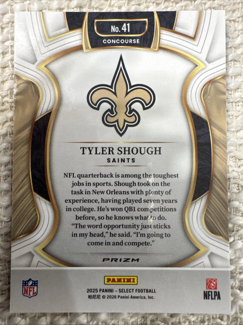 2025 Panini Select - Concourse Tyler Shough #41 Black & Green Shock Prizm (RC)