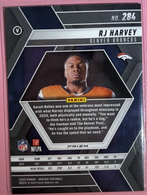 2025 Panini Mosaic Prizm #284 RJ Harvey Rookie Denver Broncos Football