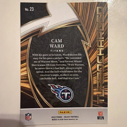 Panini 2025 Select Turbocharged Rookie Cam Ward Titans #23 NFL Football Card