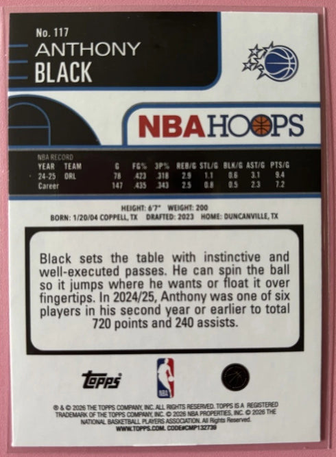 Topps 2024-25 NBA Hoops Green Parallel Anthony Black Orlando Magic #117 Card