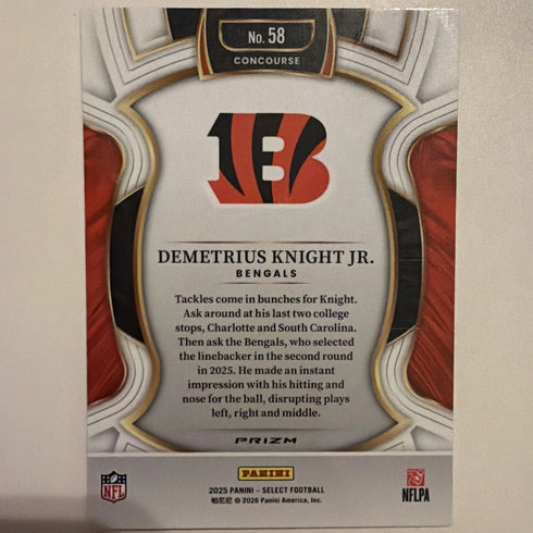 Panini Select 2025 Pink Shock Prizm Demetrius Knight Jr. RC Bengals #58