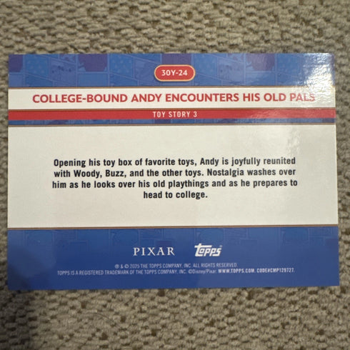 2025 Topps 30 Years of Toy Story COLLEGE-BOUND ANDY 30 Years and Beyond #30Y-24