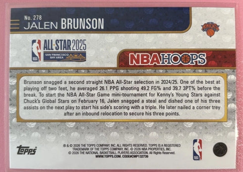 Topps NBA Hoops 2025 Jalen Brunson NBA All-Star All-Star 2025 #17 Hologram