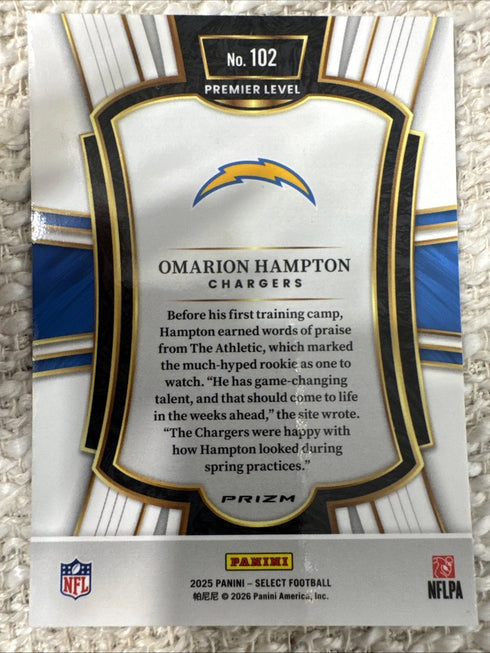2025 Panini Select - Premier Level Omarion Hampton #102 Black & Green Shock