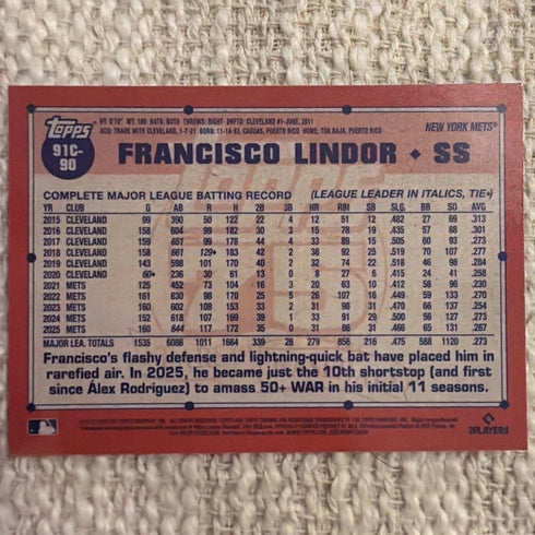 Francisco Lindor 2026 Topps Series 1 1991 Silver Pack Mojo #91C-90 NY Mets