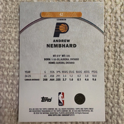 Topps Finest Andrew Nembhard Indiana Pacers Card #42 2025-26 Common Oil Spill