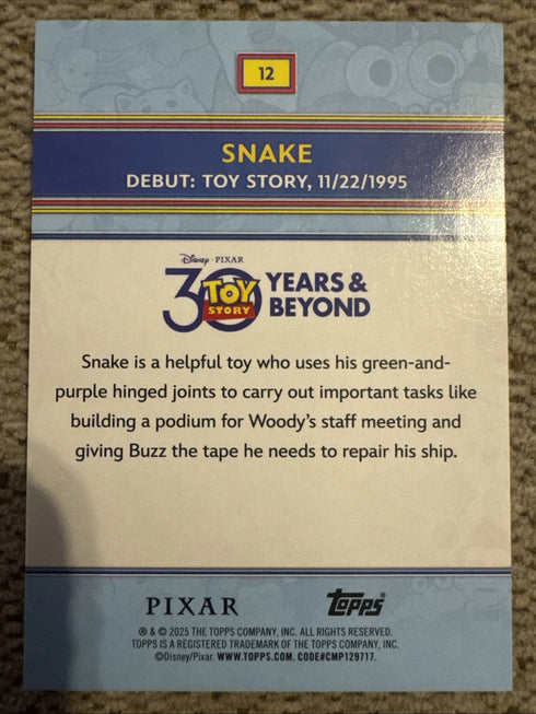 Topps 2025 Disney Pixar Toy Story 30 Years & Beyond Snake #12 Hologram