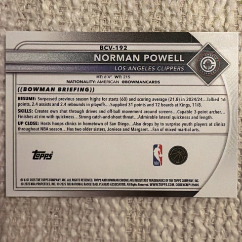 NORMAN POWELL MOJO REFRACTOR — 2025-26 Bowman Mega #BCV-192 LA Clippers