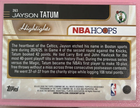 2024-25 Topps NBA Hoops Highlights Jayson Tatum #263 Boston Celtics NBA /199