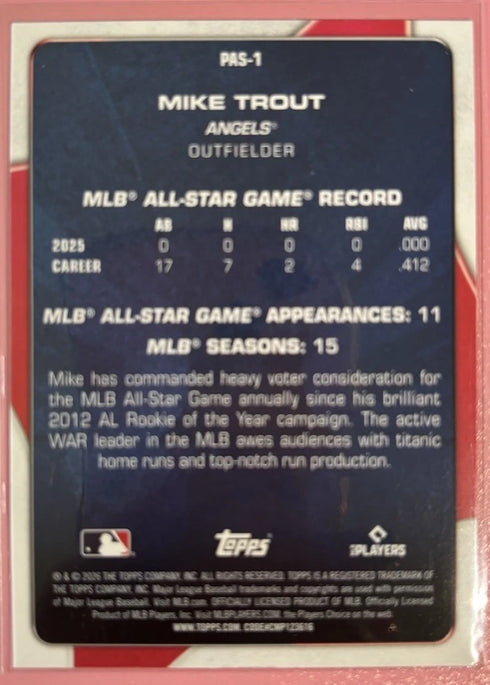 2026 Topps #PAS-1 Mike Trout Perennial All Stars